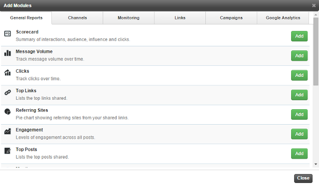 Add modules to your custom report in Sendible Add modules to your custom report in Sendible