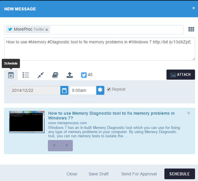 Schedule a message in Sendible Schedule a message in Sendible