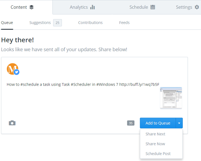 Schedule message options in Buffer Schedule message options in Buffer
