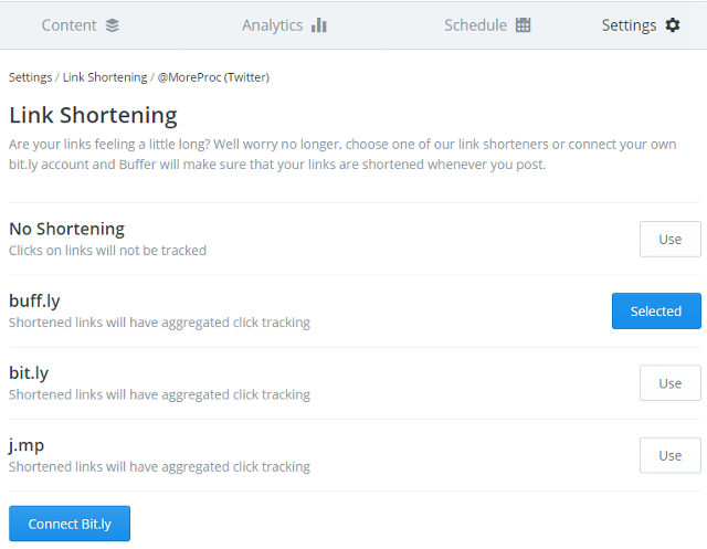 Select URL shorteners in Buffer Select URL shorteners in Buffer