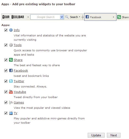 Add widgets in Bidvertiser toolbar