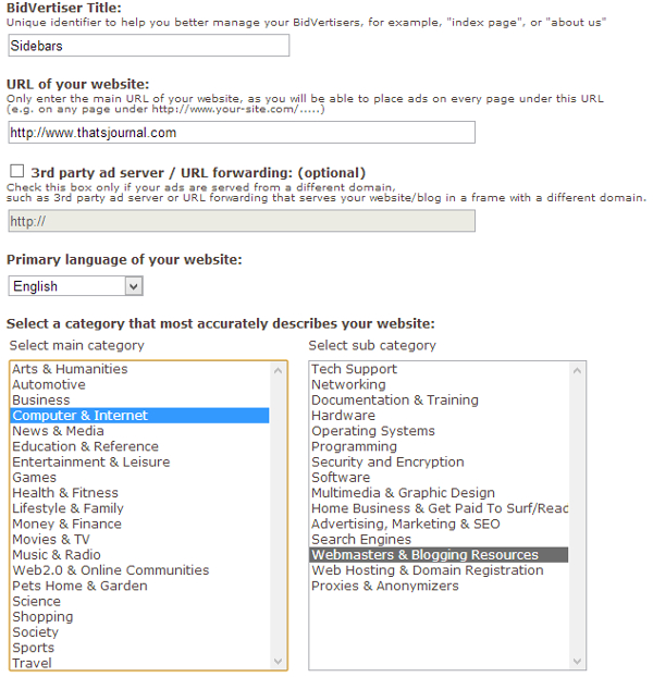 How to add Bidvertiser ads in website