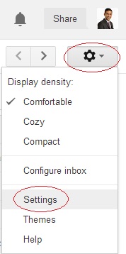 Click on gear drop down menu click on Settings in Gmail