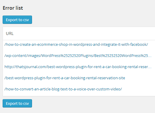 404 Error Monitor Error list