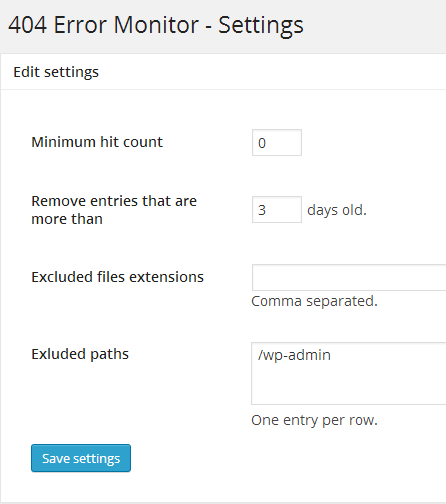 404 Error Monitor Settings