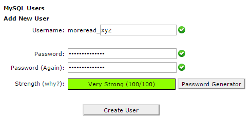Add new database user under MySQL users