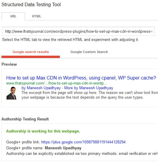 Authorship is working for this webpage