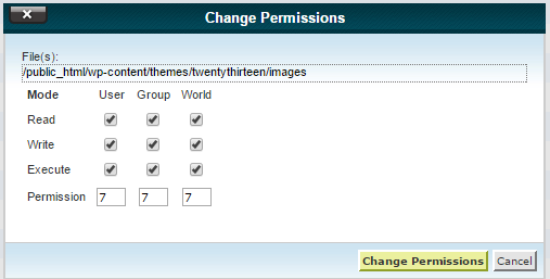 Change file permissions for file, folder from cPanel