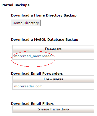 Click on database under Download a MySQL Database Backup