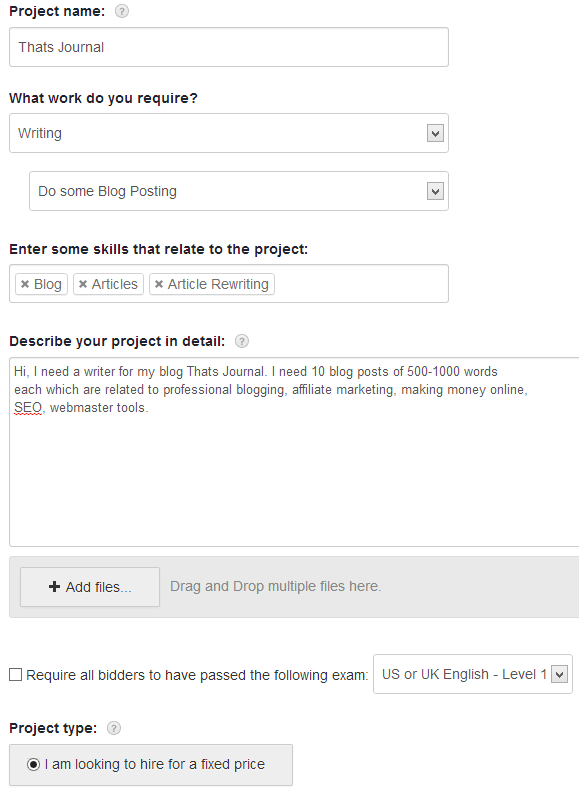 Create a new project in Freelancer Create a new project in Freelancer