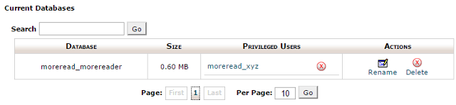 Database and database user under Current Databases
