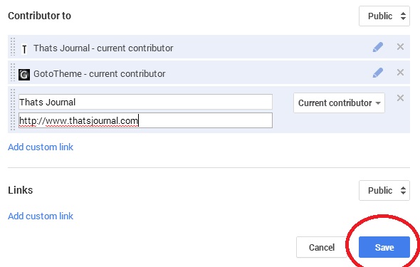 Enter Label and URL field in Google+ profile