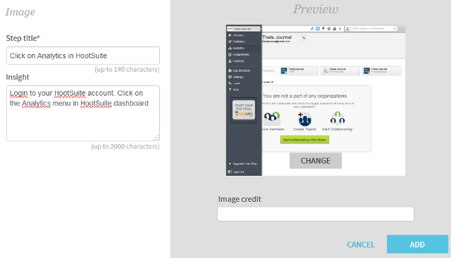 Enter step title, insight and upload image for Roojoom