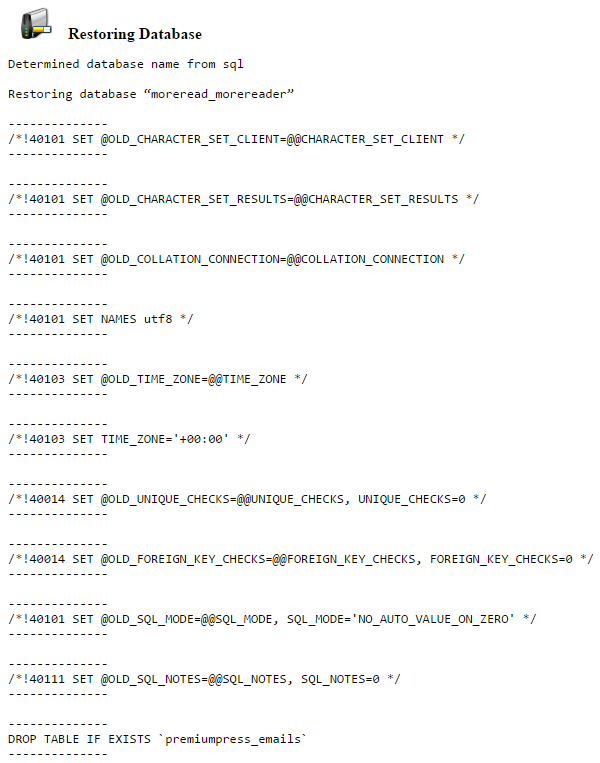 Restoring Database after uploading MySQL database