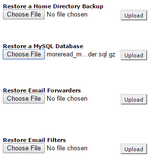 Select MySQL Database file, click on Upload