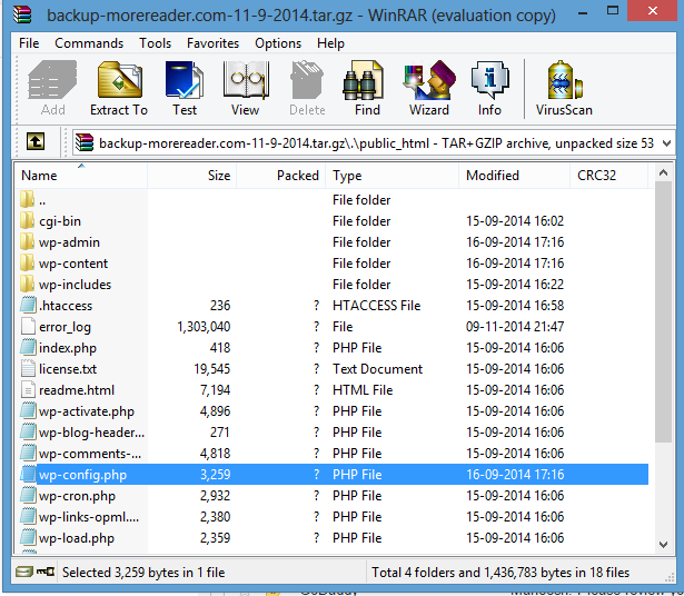 wp-config.php file in Home Directory backup