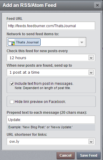 Add an RSS/Atom Feed dialog box in HootSuite Add an RSS/Atom Feed dialog box in HootSuite