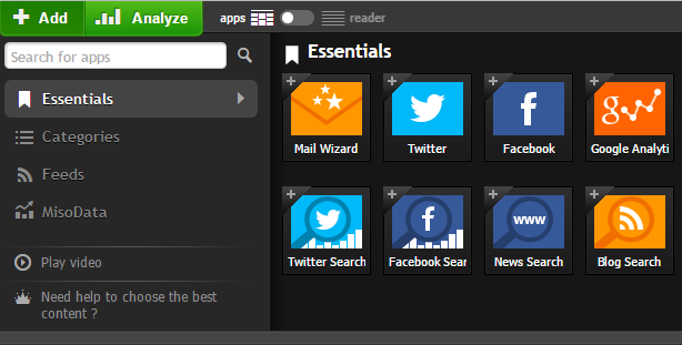 Add apps and widgets in NetVibes