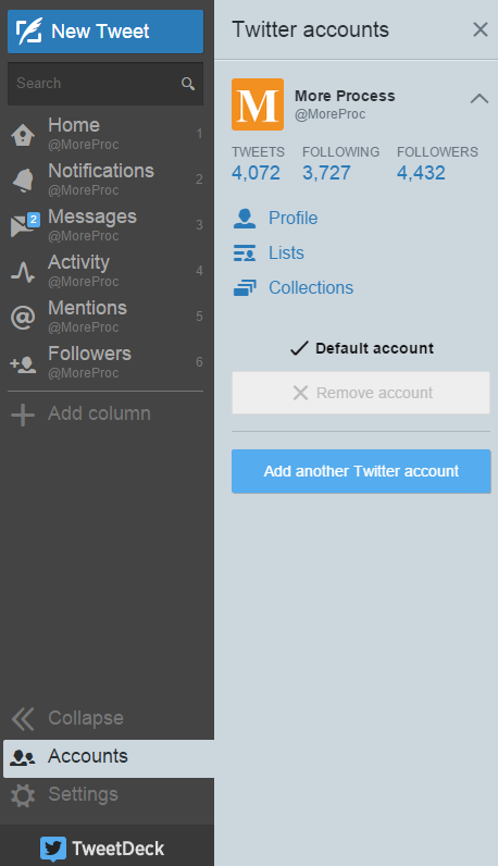 Add multiple Twitter accounts in TweetDeck