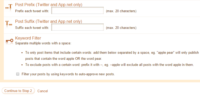 Add post prefix, suffix, keyword filter in Twitter Feed Add post prefix, suffix, keyword filter in Twitter Feed