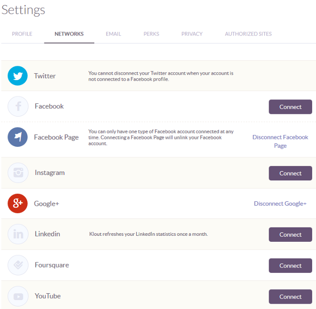 Add social networking accounts in Klout