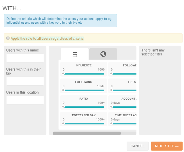 Add types of conditions for automation tool in SocialBro Add types of conditions for automation tool in SocialBro