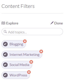 Add, edit relevant topics and content filters in Klout