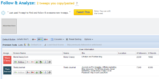 Analyze and follow Twitter accounts in Tweepi