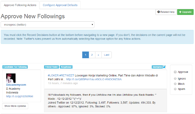 Approve new followers in SocialOomph