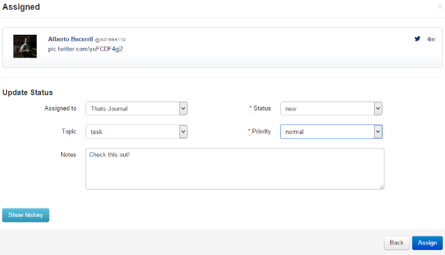 Assign tweets and social media post to team members Assign tweets and social media post to team members