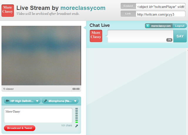 Broadcast live video streams in Twitter using TwitCam