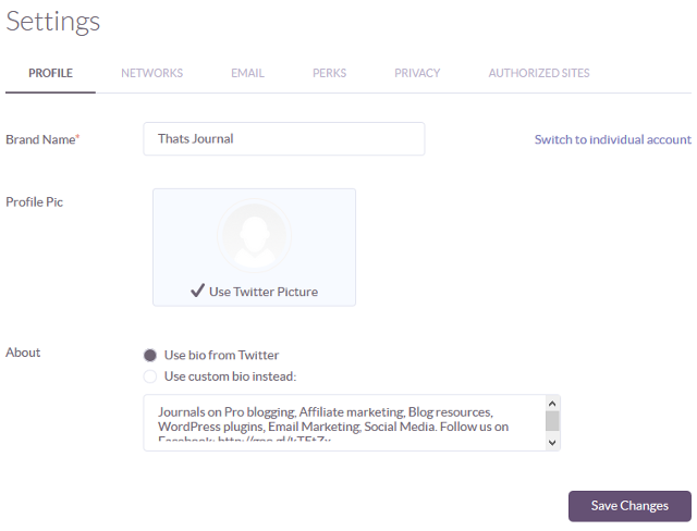 Change basic profile settings in Klout