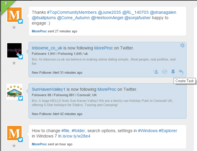 Click on Create Task button for message in Sprout Social