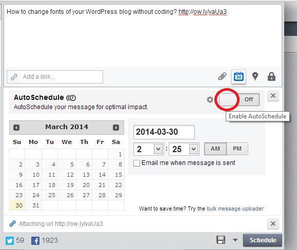Click on Enable AutoSchedule button in HootSuite dashboard