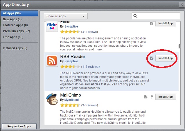 Click on Install App in App Directory dialog box in HootSuite