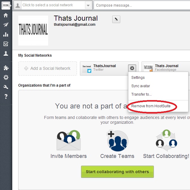 Click on Remove from Hootsuite button Click on Remove from Hootsuite button
