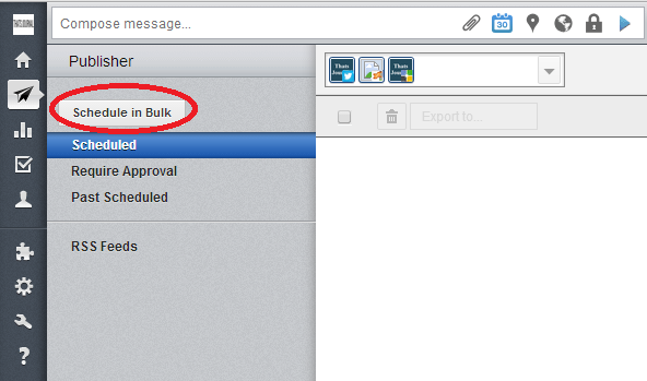 Click on Schedule in Bulk button in HootSuite Click on Schedule in Bulk button in HootSuite