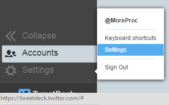Click on Settings in TweetDeck