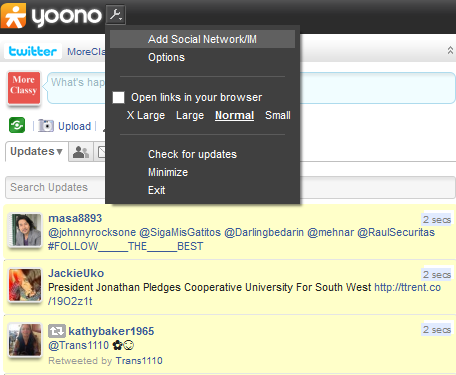 Click on Settings, Add Social Network in Yoono Click on Settings, Add Social Network in Yoono