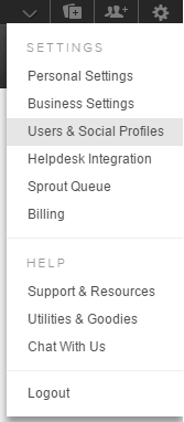 Click on Settings, Users and Social Profiles in Sprout Social