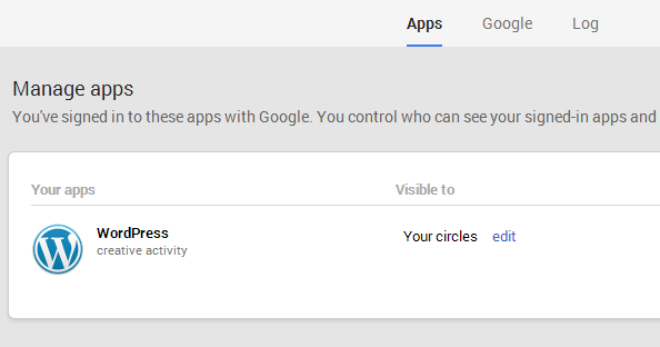 Click on edit under Visible to in Manage Apps page in Google+ Click on edit under Visible to in Manage Apps page in Google+