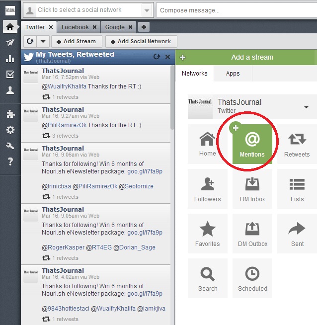 Click on name of stream in Add a Stream window in Hootsuite