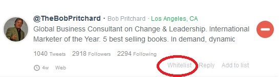 Click on the Whitelist link in JustUnfollow, free Twitter unfollowers manager