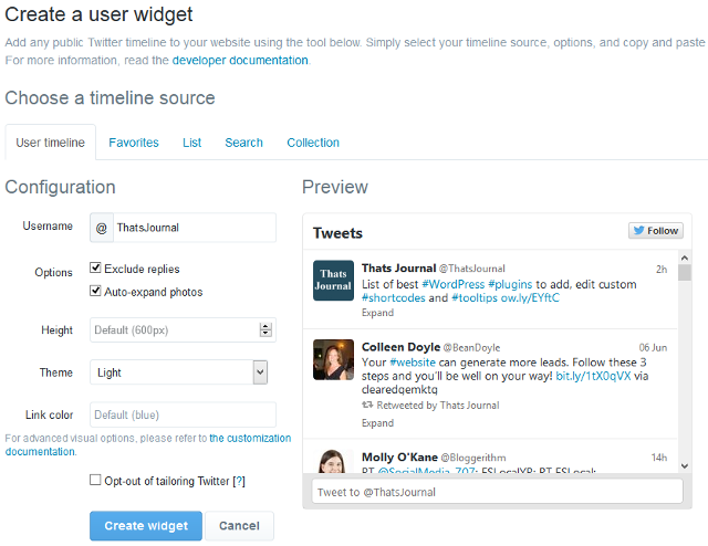 Create Twitter timeline widget Create Twitter timeline widget