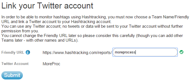 Create a freindly URL, authorize Twitter account in Hashtracking