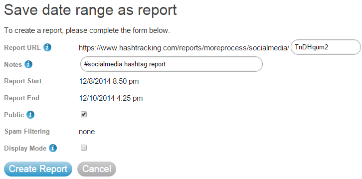 Create hashtag reports in Hashtracking