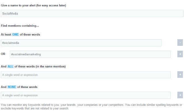 Create social media alert for keywords, hashtags in Mention