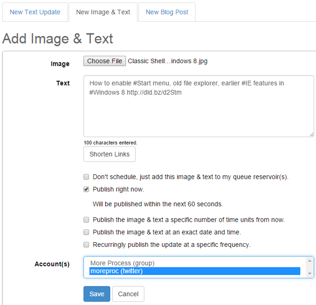 Create, schedule, save and publish posts in SocialOomph
