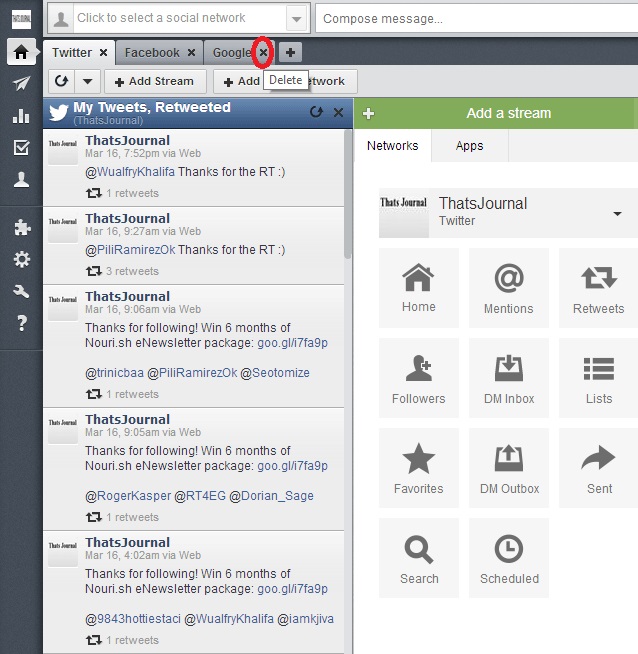 Delete a tab in Hootsuite dashboard