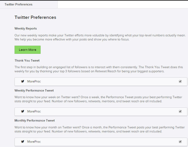 Edit Twitter preferences in SumAll